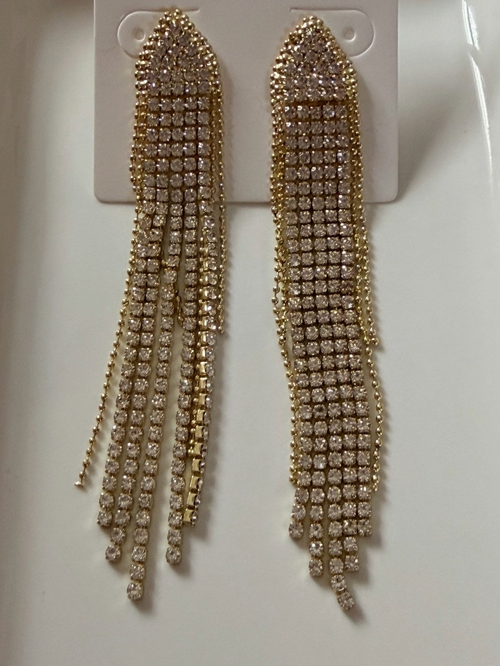 Gold Crystal Tassel Drop Earrings for Women